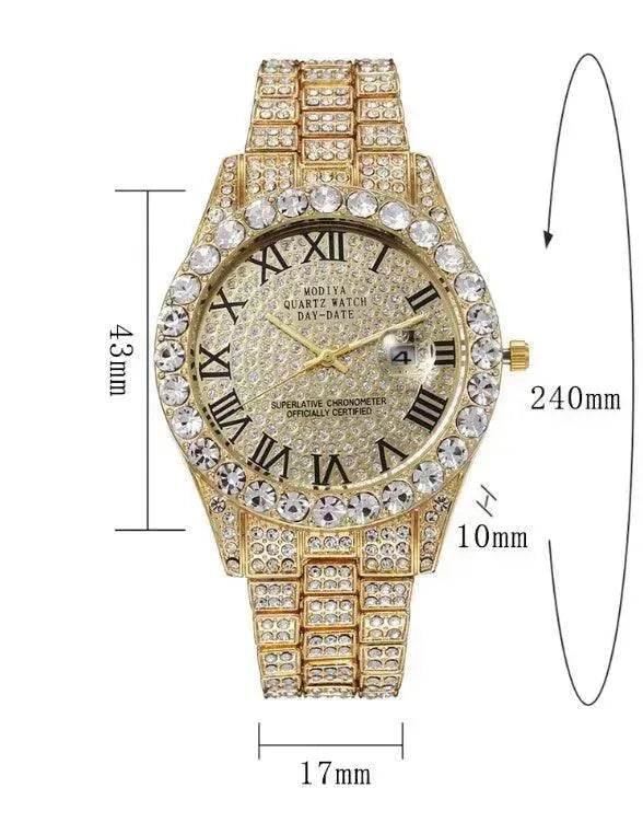 Full Diamond Surface Roman Scale Steel Watch Unisex Wrist Watch - EX-STOCK Canada