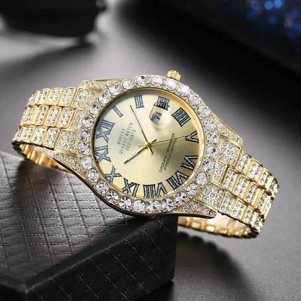 Full Diamond Surface Roman Scale Steel Watch Unisex Wrist Watch - EX-STOCK Canada