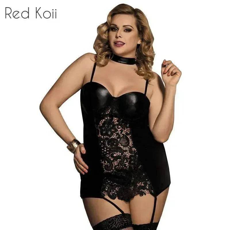 Gartered Lingerie Lace Faux Leather Lingerie - EX-STOCK Canada