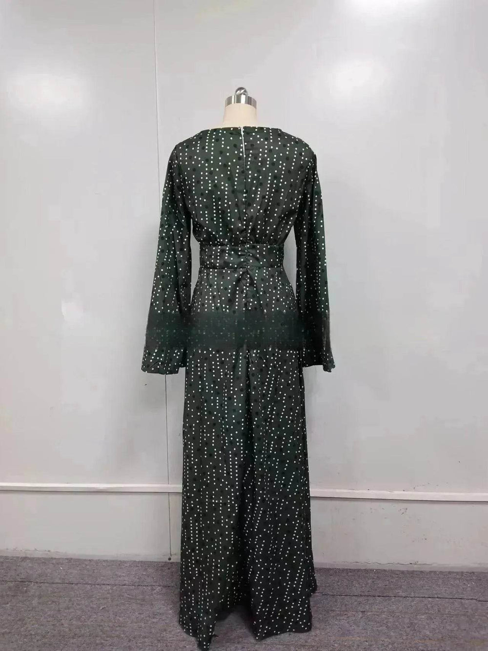 Green Gradient Spot Print Fashion Temperament Deep V Swing Dress - EX-STOCK Canada