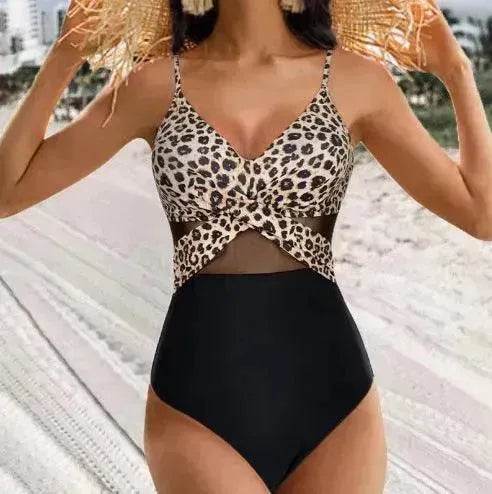 Halter neck One piece Swimsuit Summer Bikini Beach Solid Color Cross-strap Design Mesh - EX-STOCK Canada