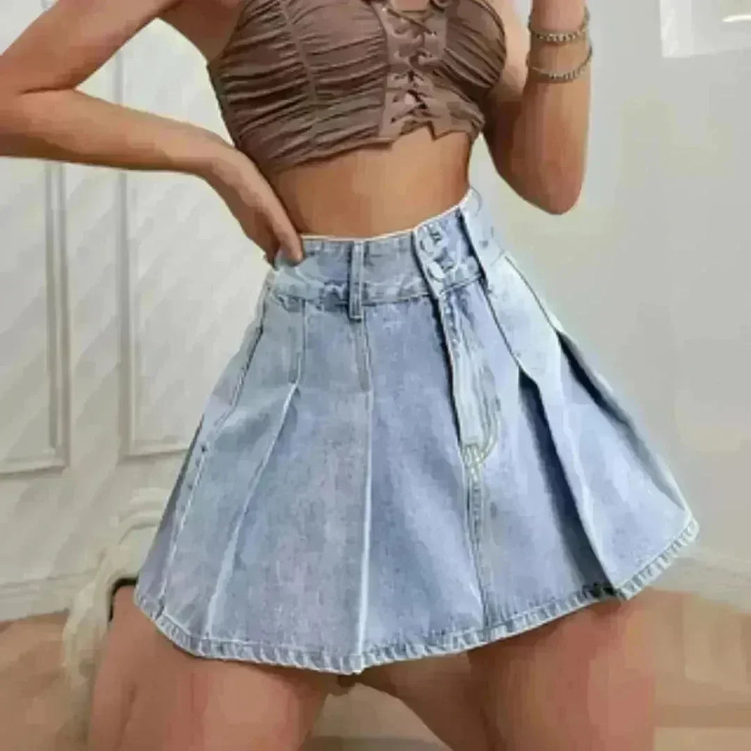 High Waist A- Line Pleated Skirt Casual All-match Retro - EX-STOCK CANADA