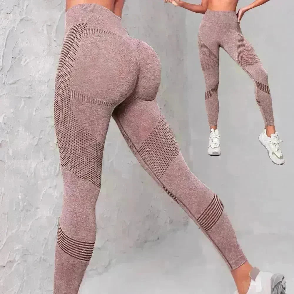 High Waist Seamless Yoga Pants Women's Solid Color Dot Striped Print Butt Lifting Leggings Fitness Running Sport Gym Legging Outfits - EX-STOCK CANADA