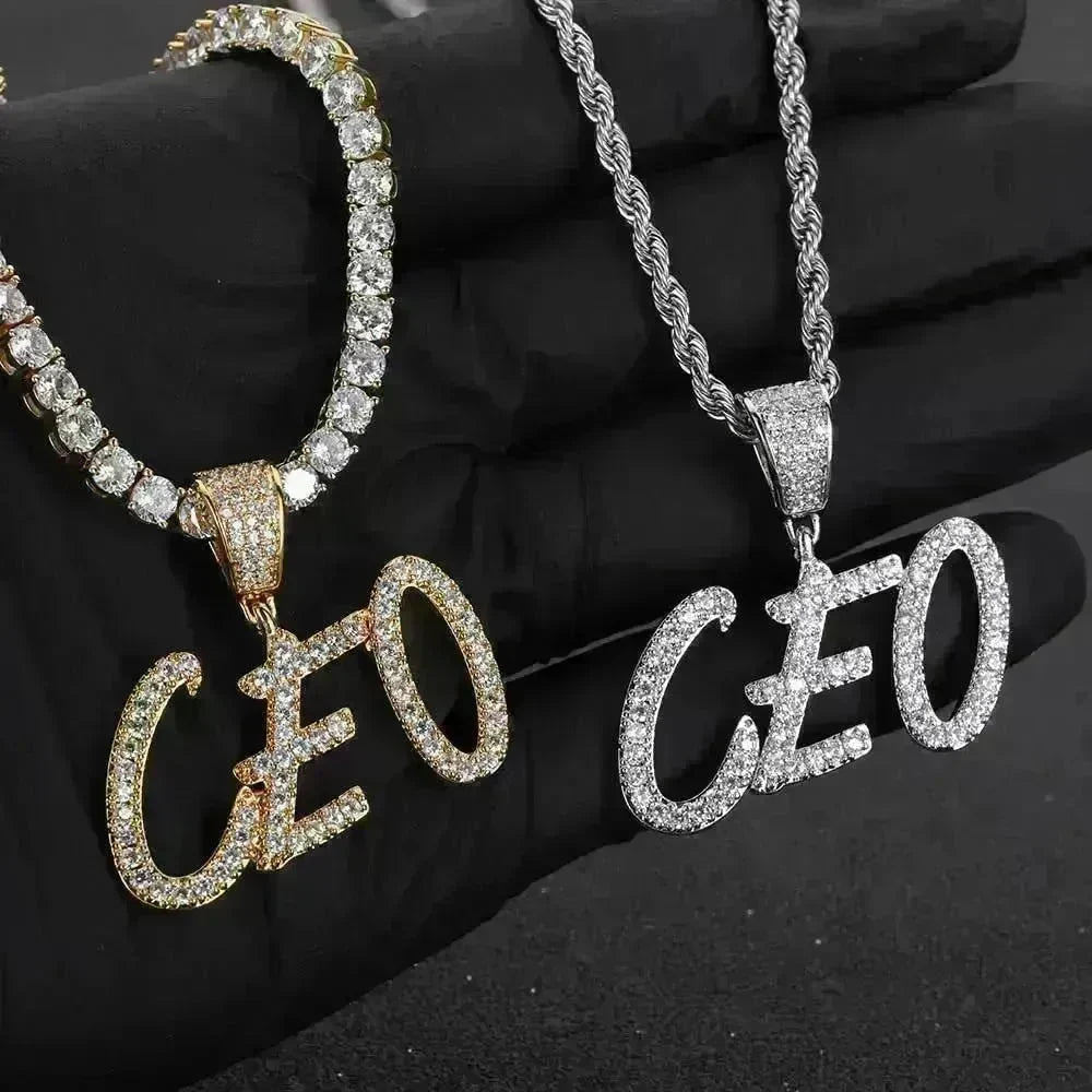 Hip Hop Straw Body Alphanumeric Patchwork DIY Pendant Micro Zirconia Necklace - EX-STOCK CANADA