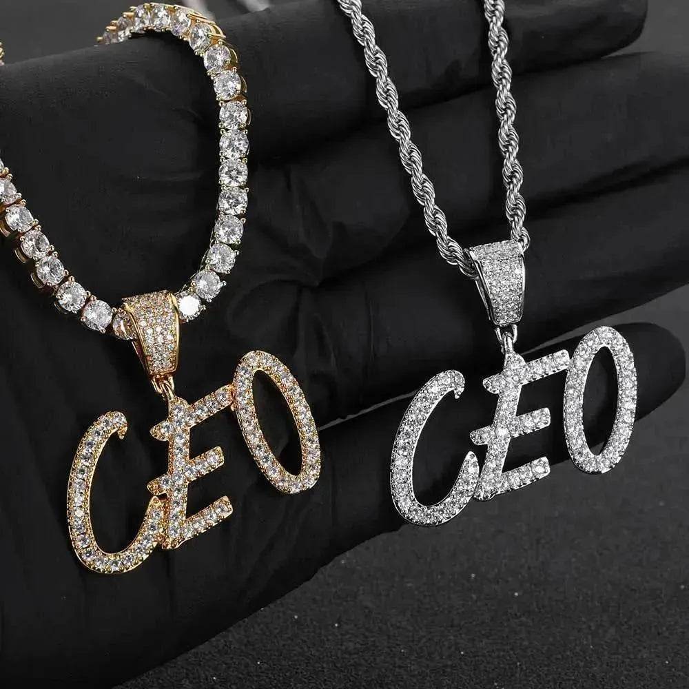 Hip Hop Straw Body Alphanumeric Patchwork DIY Pendant Micro Zirconia Necklace - EX-STOCK Canada