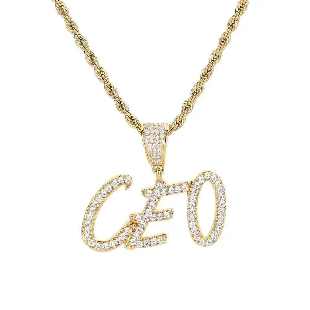 Hip Hop Straw Body Alphanumeric Patchwork DIY Pendant Micro Zirconia Necklace - EX-STOCK Canada