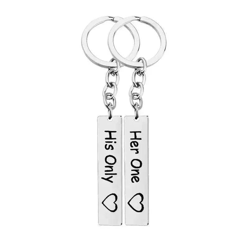 His Queen Her King Stainless Steel Couple Keychains Love Heart Her One His Only Rectangle Key Chain - EX-STOCK Canada