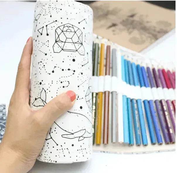 Holes Big Capacity Pencil Case School Canvas Roll Pouch Colored Pencils Box Constellation Sketch Brush Pen Bag - EX-STOCK Canada