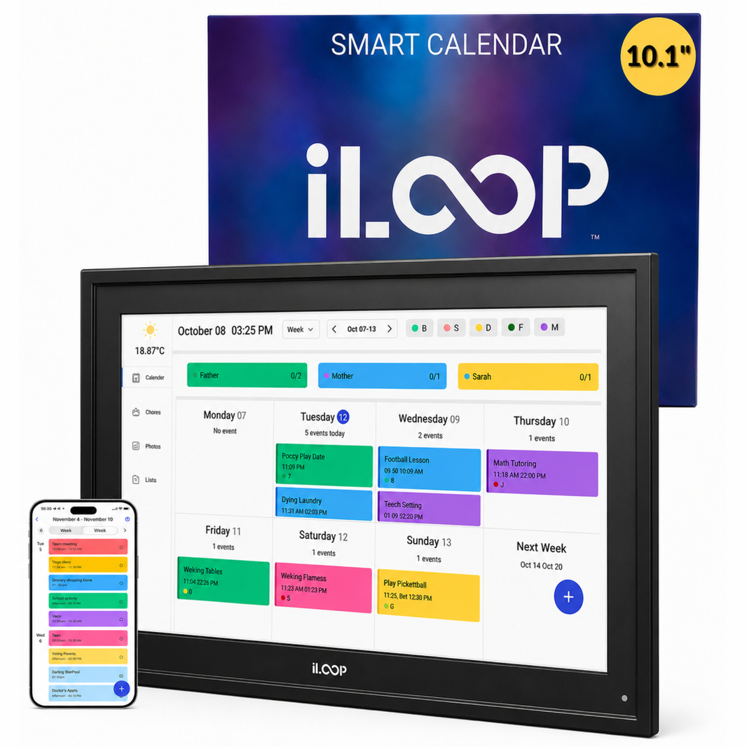 iLoop 10.1” Digital Calendar 32GB | Calendar, Wi-Fi Photo & Video Frame, Art Gallery | Premium Features No Subscription, Touchscreen