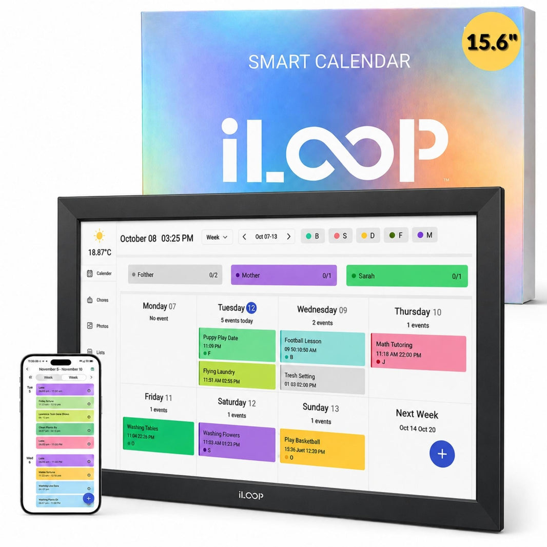 iLoop 15.6” Digital Calendar 32GB | Calendar, Wi-Fi Photo & Video Frame, Art Gallery | Premium Features No Subscription, Touchscreen