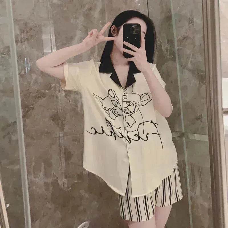 Ice Silk Cool Feeling Thin Fashion Cartoon Home Clothes Summer - EX-STOCK Canada