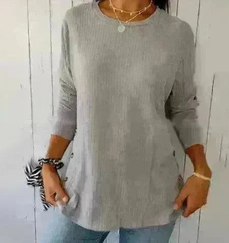 Irregular Sunken Stripe Lines Top Button T-shirt Women - EX-STOCK CANADA