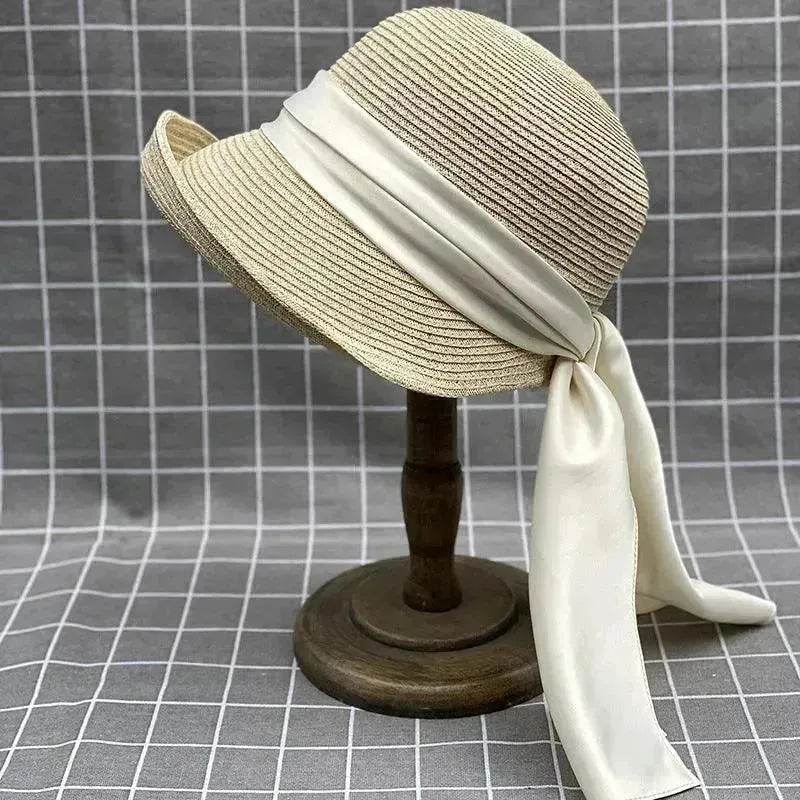 Japanese Style Curling Front Big Back Small Satin Ribbon Bucket Hat Summer Straw Hat Female Bucket Hat Sun-proof Beach Hat Tide - EX-STOCK Canada