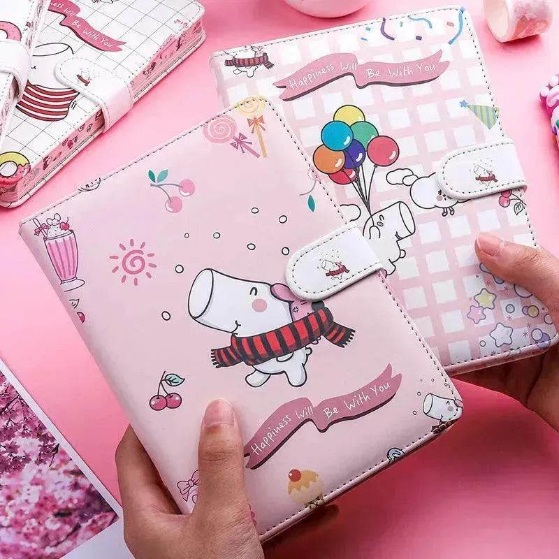 Kaba Bear Hippo Small White Magnetic Buckle Notebook Portable Notebook Girl Heart Creative Cute Hand Book - EX-STOCK Canada