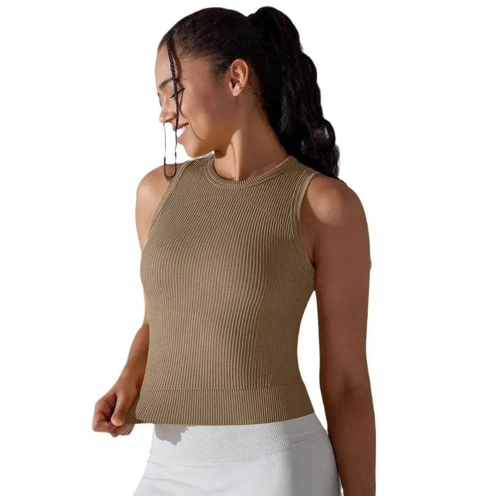 Knitted Solid Color Thread Mid-length Yoga Clothing Top Women - EX-STOCK Canada