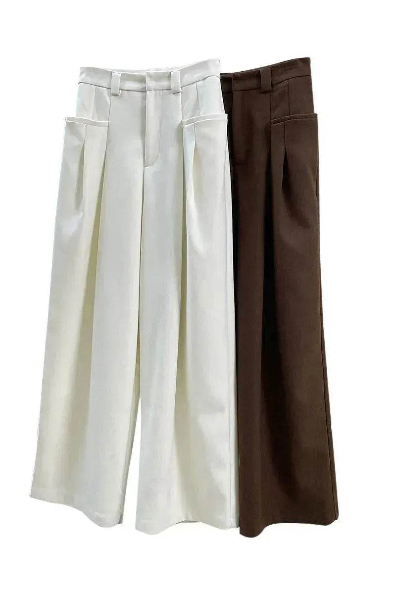 Korean Style Double Pleated Design Loose Casual Trousers Women - EX-STOCK Canada