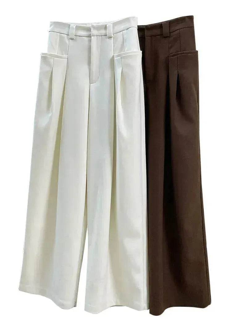Korean Style Double Pleated Design Loose Casual Trousers Women - EX-STOCK Canada