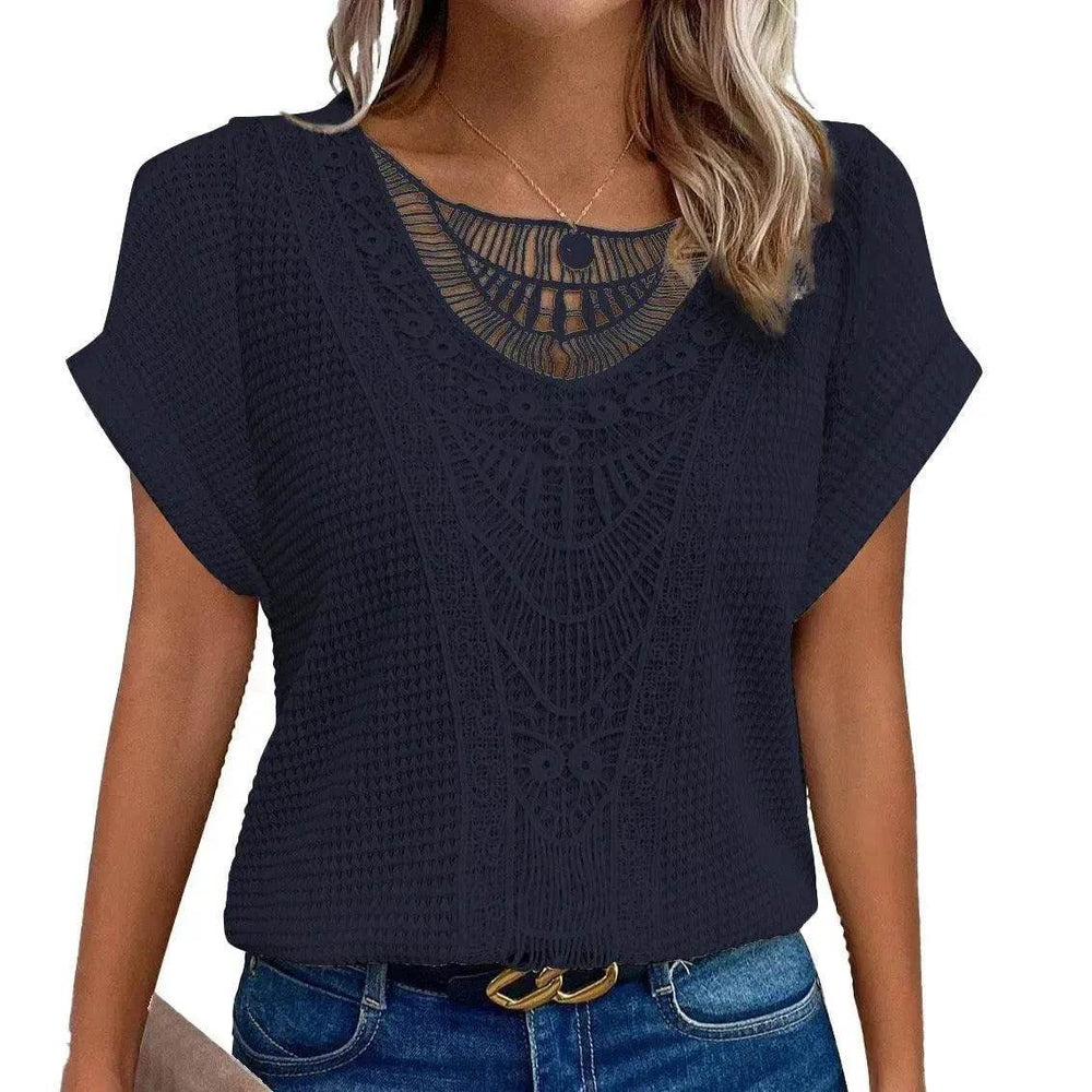 Lace Patchwork Short-sleeved T-shirt Women's Clothing - EX-STOCK Canada