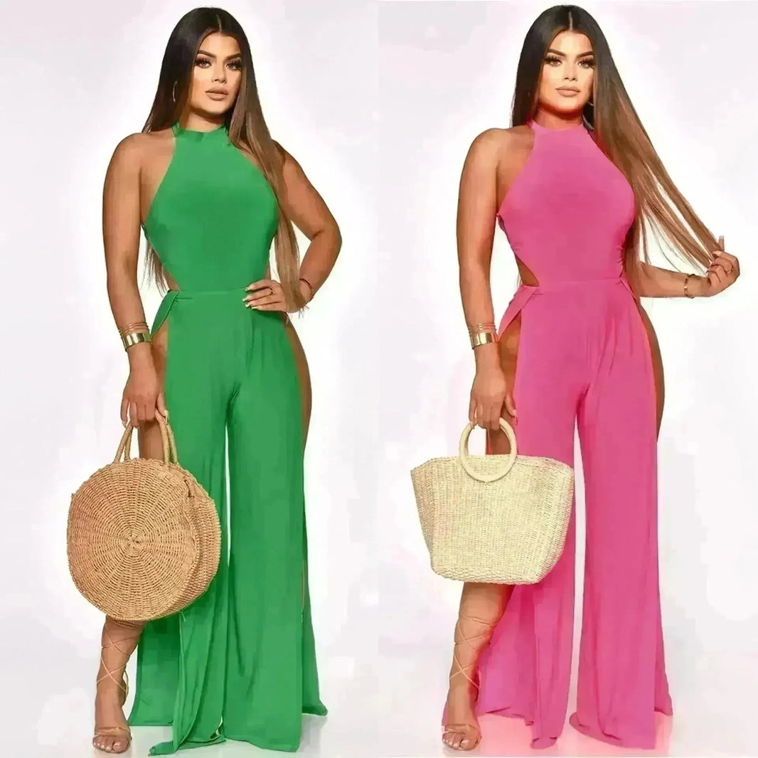 Lace-up Back Jumpsuit Split Leg Casual Trousers Women - EX-STOCK CANADA