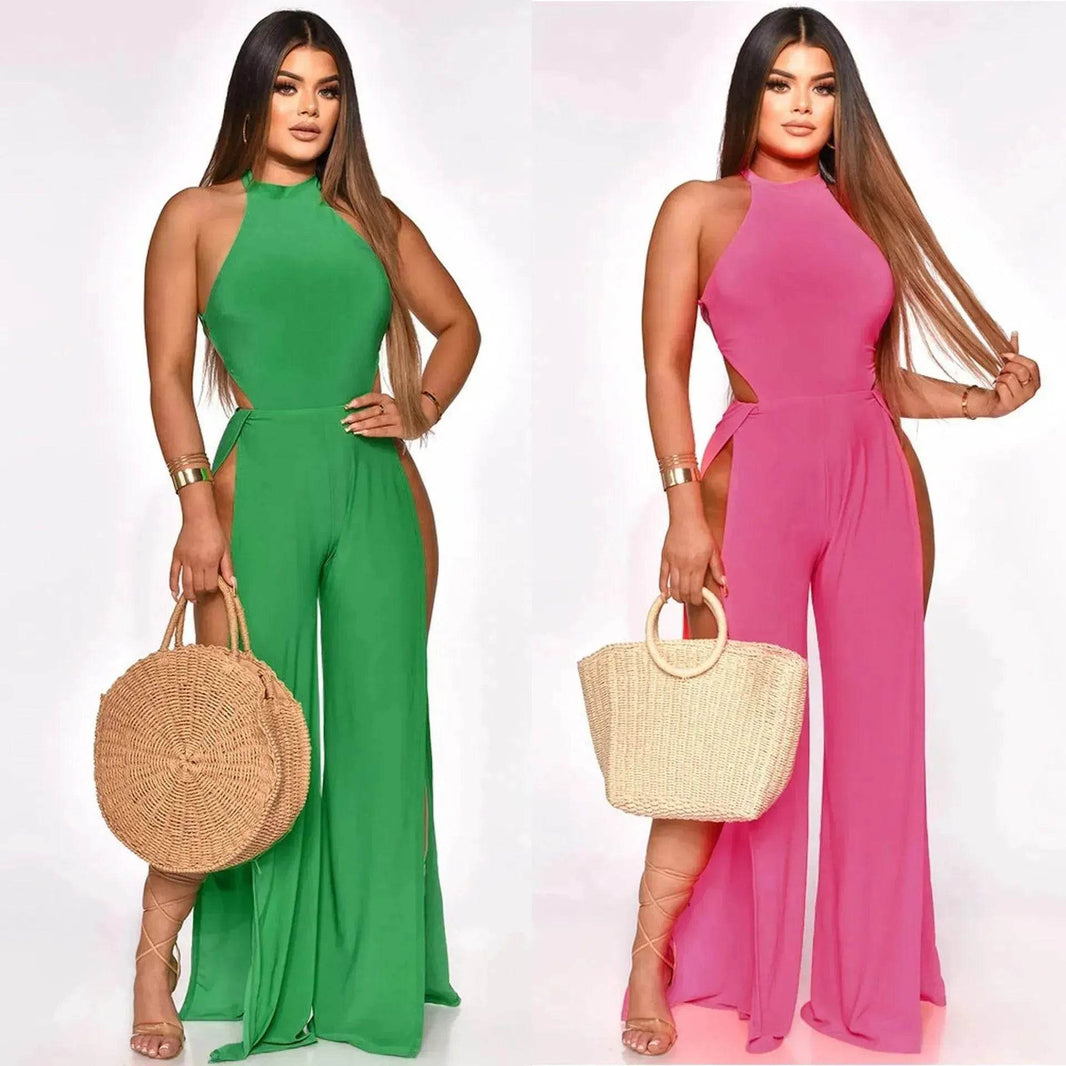 Lace-up Back Jumpsuit Split Leg Casual Trousers Women - EX-STOCK Canada