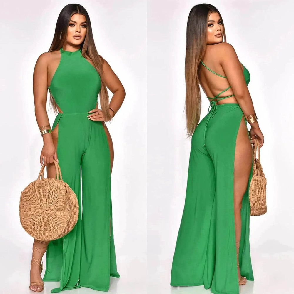 Lace-up Back Jumpsuit Split Leg Casual Trousers Women - EX-STOCK Canada