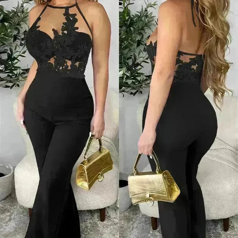 Ladies' Mesh Stitching Tight Party Club Jumpsuit - EX-STOCK CANADA