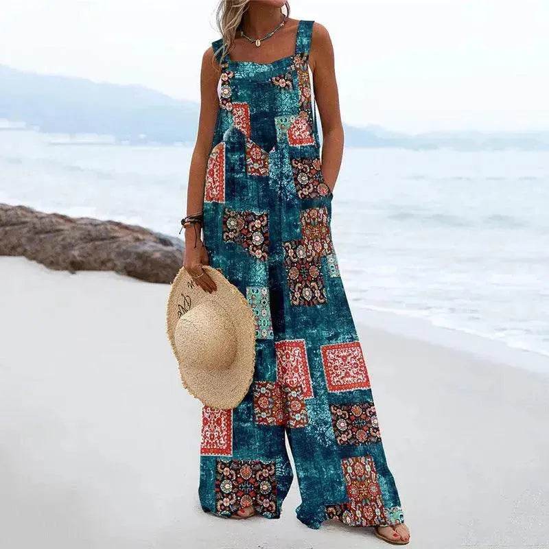 Ladies' National Style Cotton And Linen Button Suspender Jumpsuit - EX-STOCK Canada