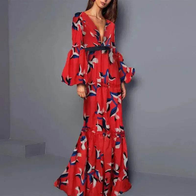 Lady Charming V-neck Digital Printing Dress - EX-STOCK Canada