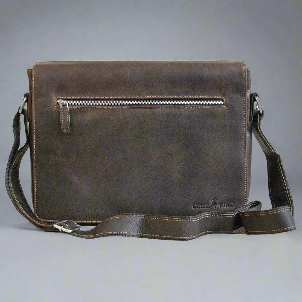 Sac pour ordinateur portable en cuir Greenwood. Sac messager en cuir ciré de qualité supérieure