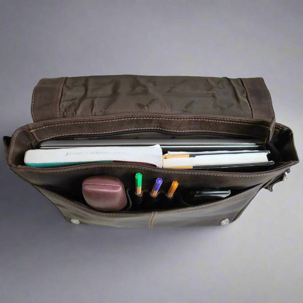 Sac pour ordinateur portable en cuir Greenwood. Sac messager en cuir ciré de qualité supérieure