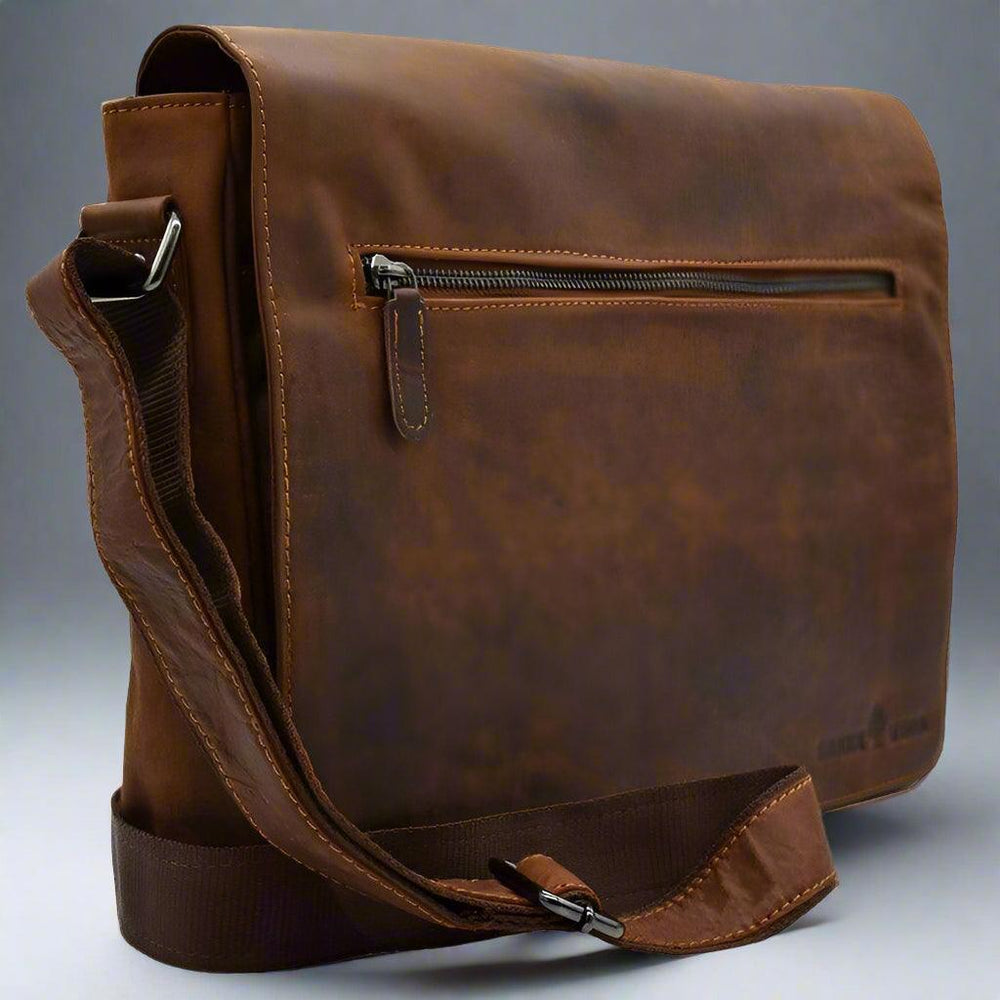 Sac pour ordinateur portable en cuir Greenwood. Sac messager en cuir ciré de qualité supérieure