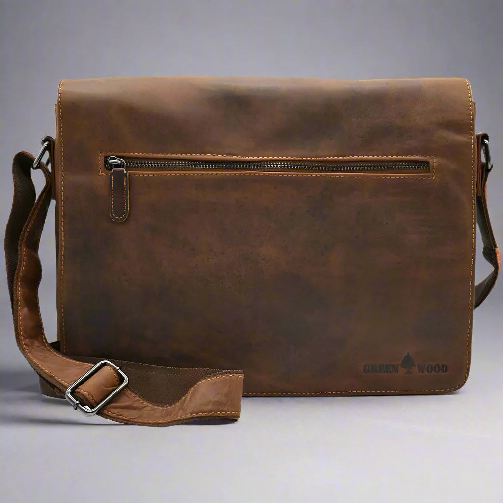 Sac pour ordinateur portable en cuir Greenwood. Sac messager en cuir ciré de qualité supérieure