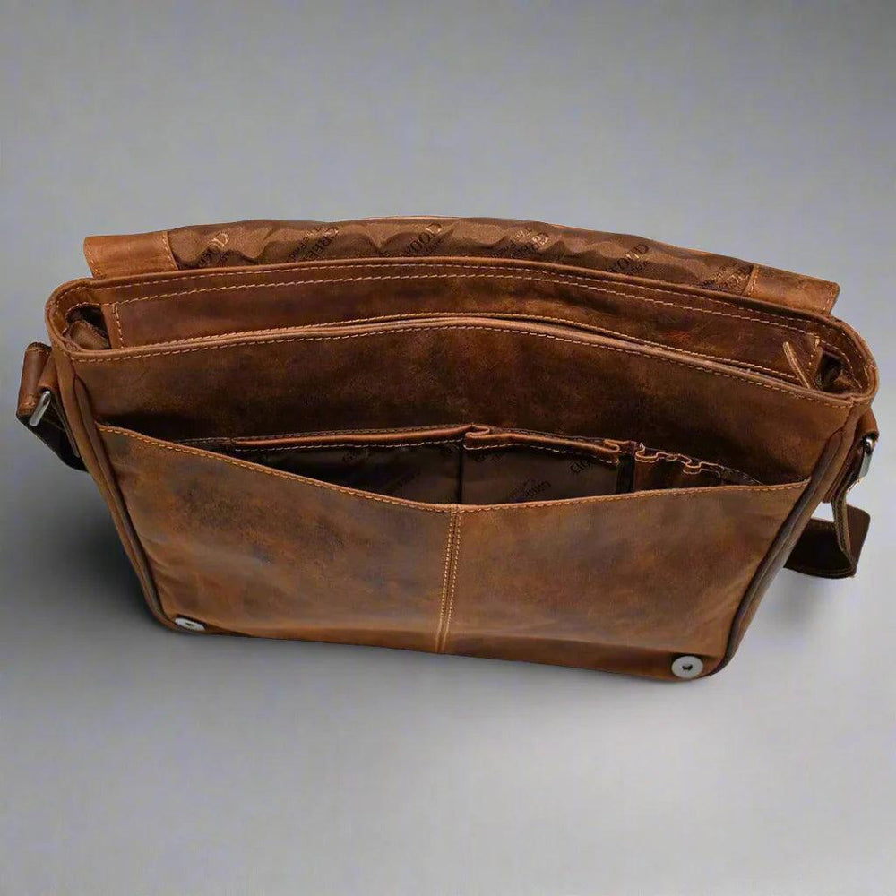 Sac pour ordinateur portable en cuir Greenwood. Sac messager en cuir ciré de qualité supérieure
