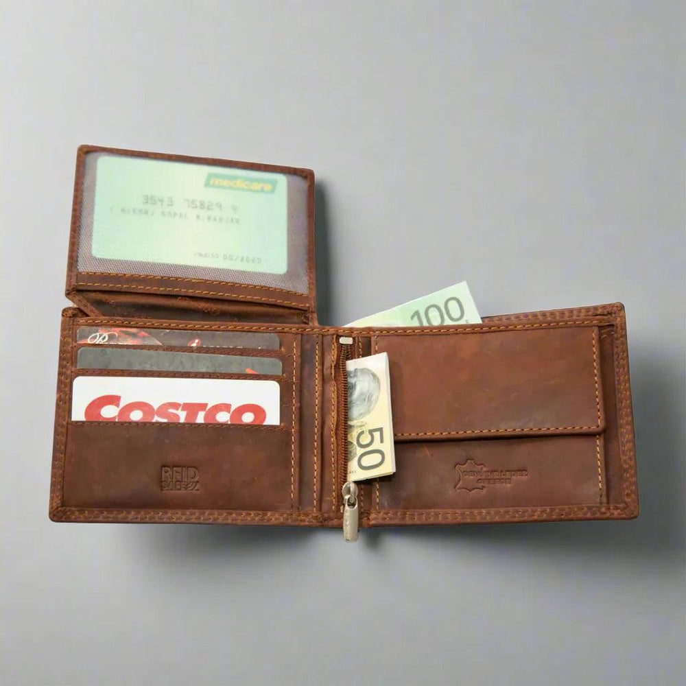 Greenwood Leather Men's Wallet. RFID-Blocking Oil Pull-Up Leather EX-STOCK Canada