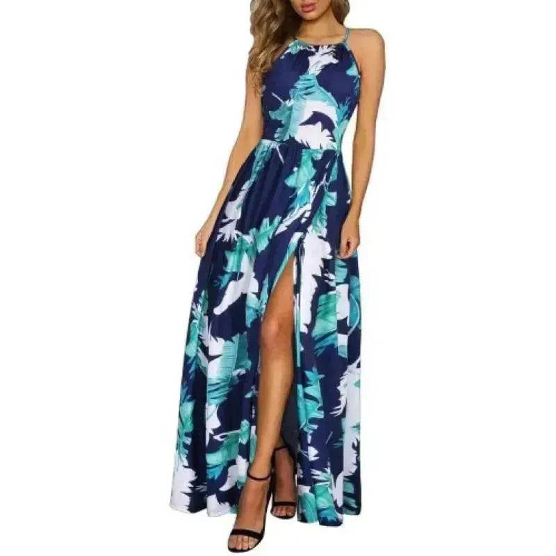 Beach Dress - Leisure Beach Sleeveless Halter Strap Printing Dress - EX-STOCK Canada