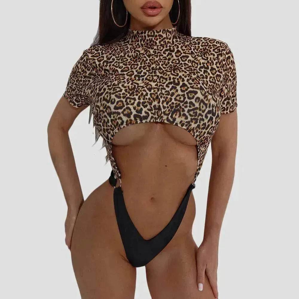 Leopard Print Color Matching Charming Backless Siamese Bikini - EX-STOCK Canada