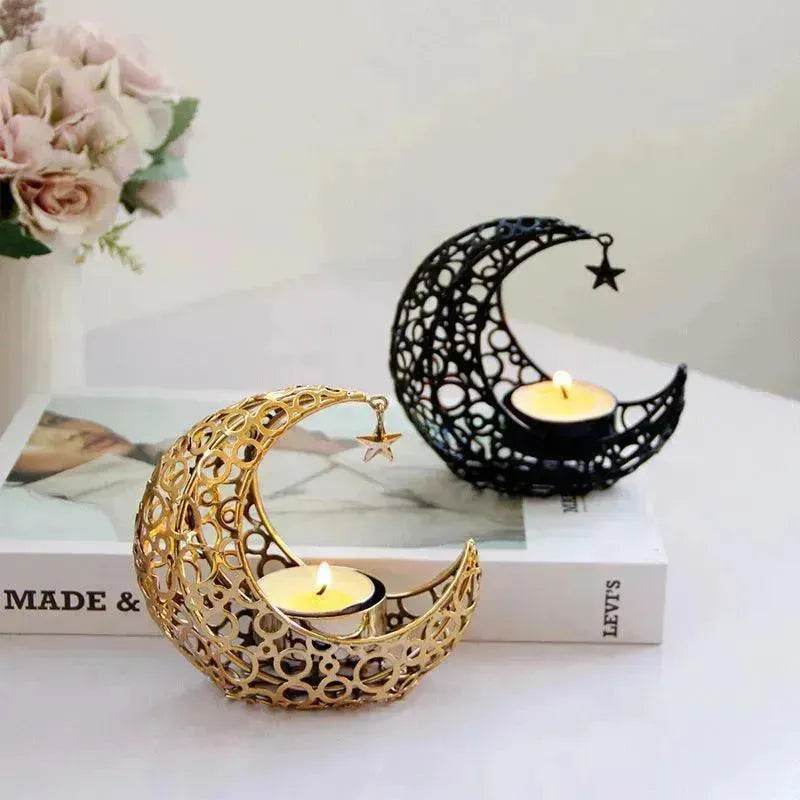 Light Luxury Crescent Moon Star Moon Black Gold Metal Candle Holder Modern Romantic Wedding Christmas Candle Cup Home Decor - EX-STOCK Canada