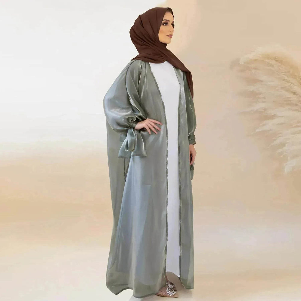 Lily Satin Cardigan Lace-up Bow Robe Abaya Dress for Arab Dubai Turkey Middle East Women - EX-STOCK Canada