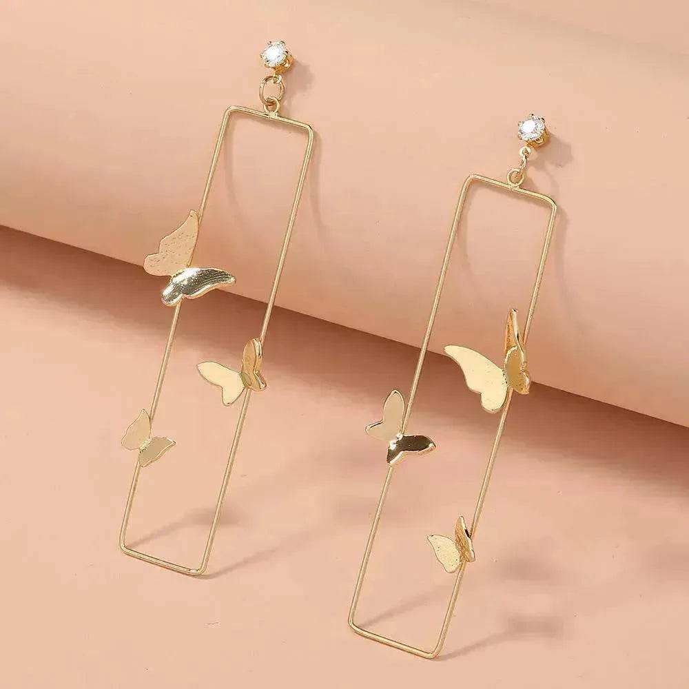 Long Geometric Metal Pop-up Butterfly Stud Drop Earrings - EX-STOCK Canada