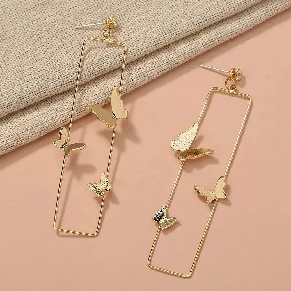 Long Geometric Metal Pop-up Butterfly Stud Drop Earrings - EX-STOCK Canada