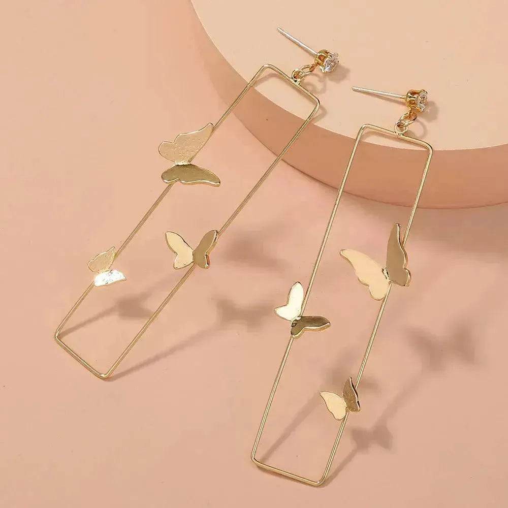 Long Geometric Metal Pop-up Butterfly Stud Drop Earrings - EX-STOCK Canada