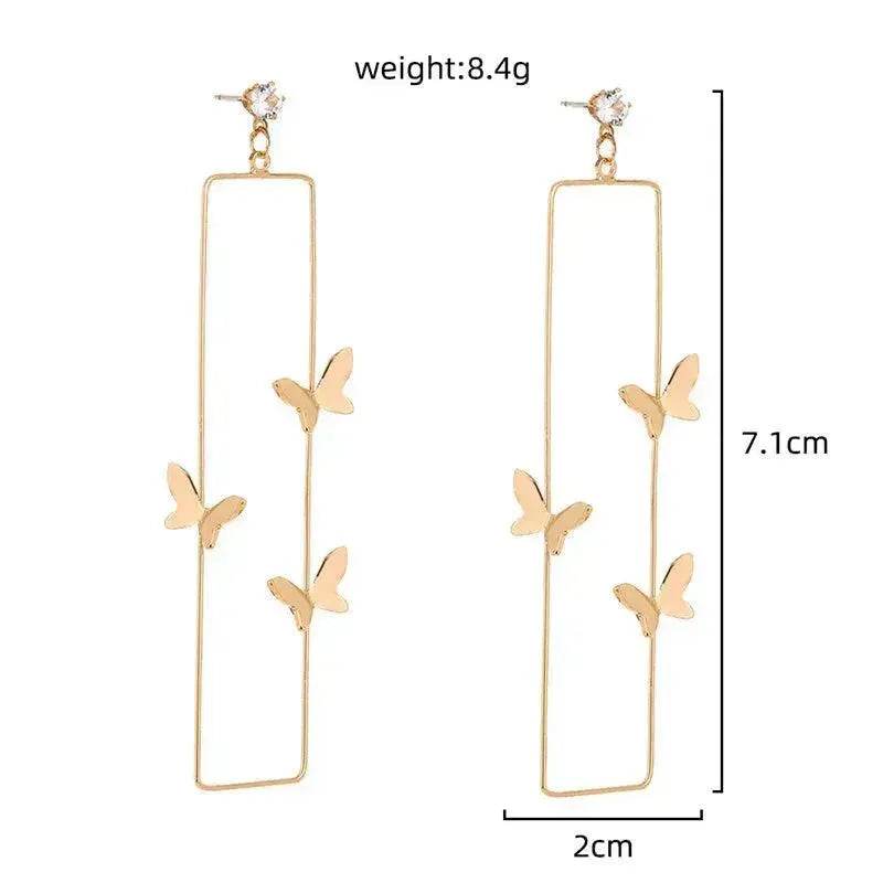 Long Geometric Metal Pop-up Butterfly Stud Drop Earrings - EX-STOCK Canada