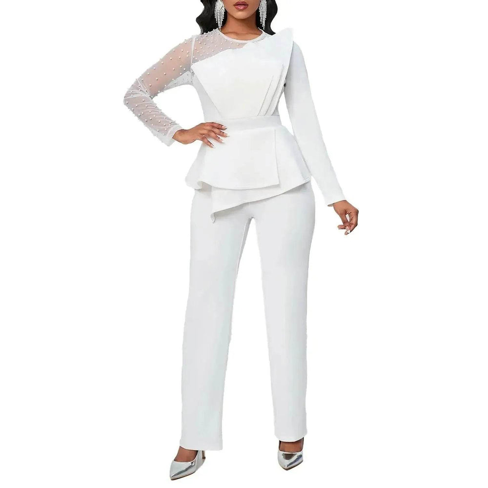 Long Sleeve Mesh Splicing Beads Banquet Plus Size Jumpsuit - EX-STOCK Canada