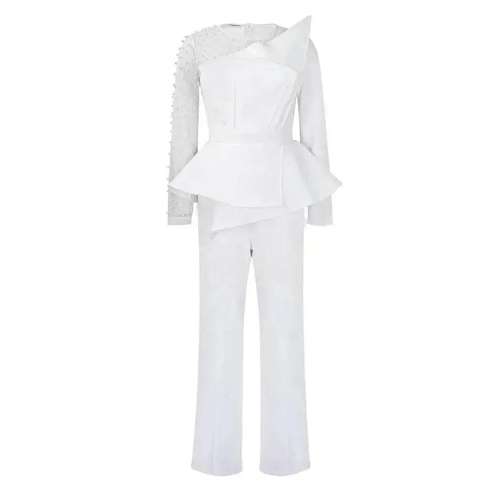 Long Sleeve Mesh Splicing Beads Banquet Plus Size Jumpsuit - EX-STOCK Canada