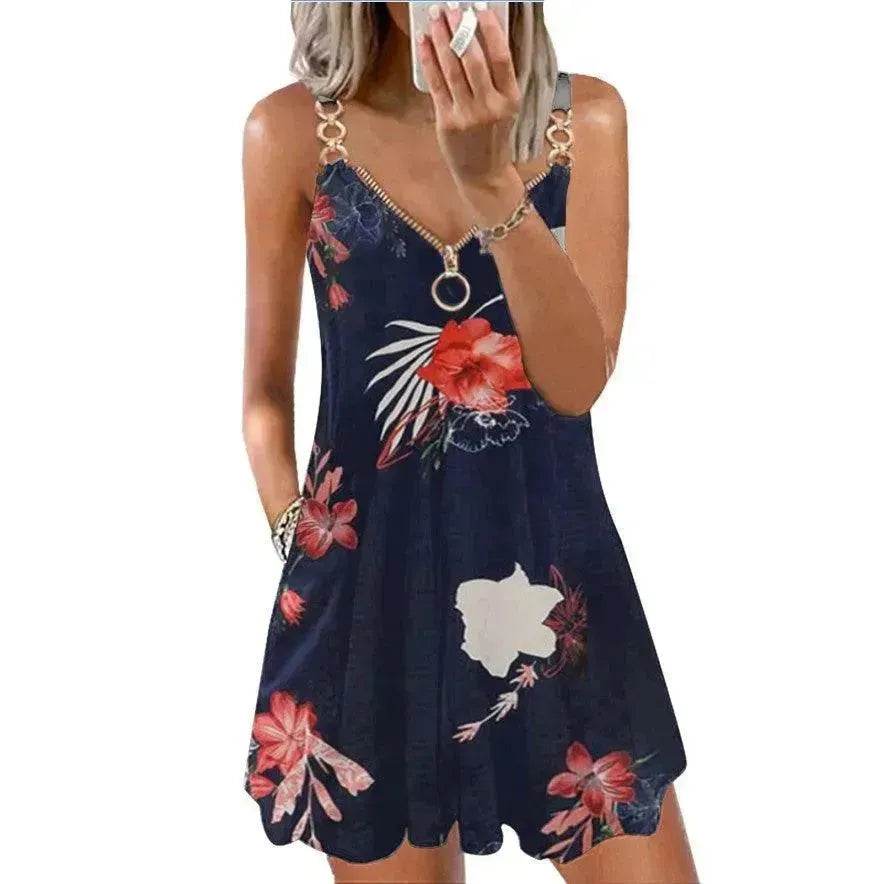 Loose Sleeveless Sling Summer Beach Printed Floral Mini Dress - EX-STOCK Canada