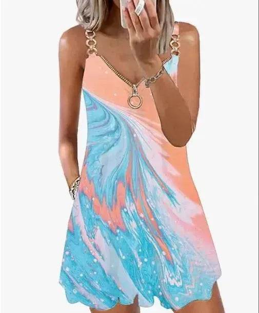 Loose Sleeveless Sling Summer Beach Printed Floral Mini Dress - EX-STOCK Canada