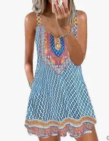 Loose Sleeveless Sling Summer Beach Printed Floral Mini Dress - EX-STOCK Canada