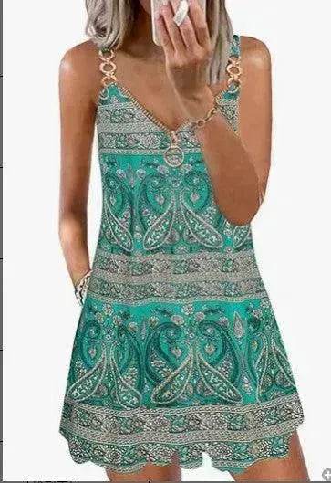 Loose Sleeveless Sling Summer Beach Printed Floral Mini Dress - EX-STOCK Canada