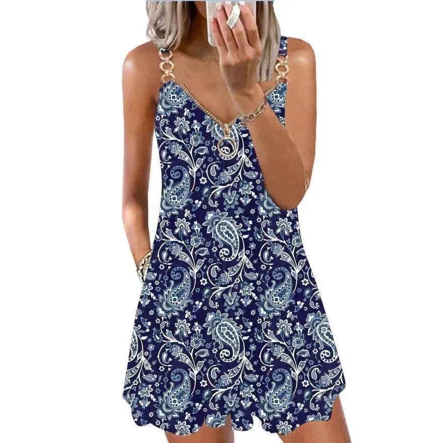 Loose Sleeveless Sling Summer Beach Printed Floral Mini Dress - EX-STOCK Canada