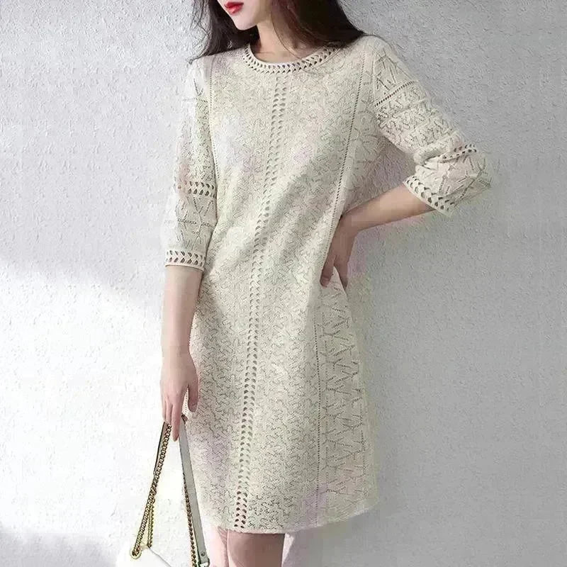 Loose Temperament Hollow-out Three-quarter Sleeve Straight Skirt - EX-STOCK CANADA